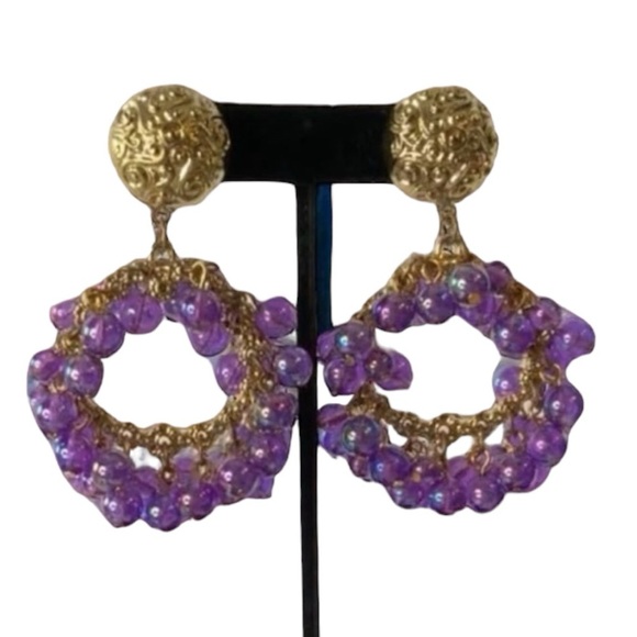Jewelry - 1990s Purple and Gold Pierced Earrings